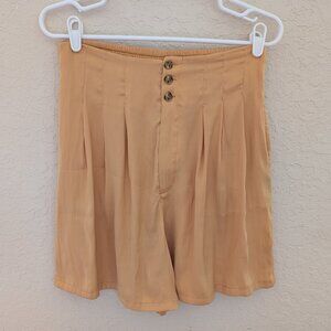 Free People Satin Yellow Pleated Shorts with Pockets Size S